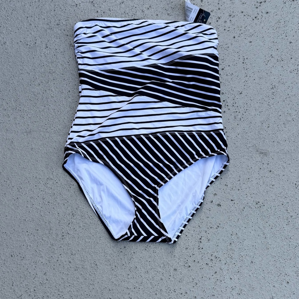 Anne Cole Black and White Striped One-Piece Swimsuit - Picture 9 of 11